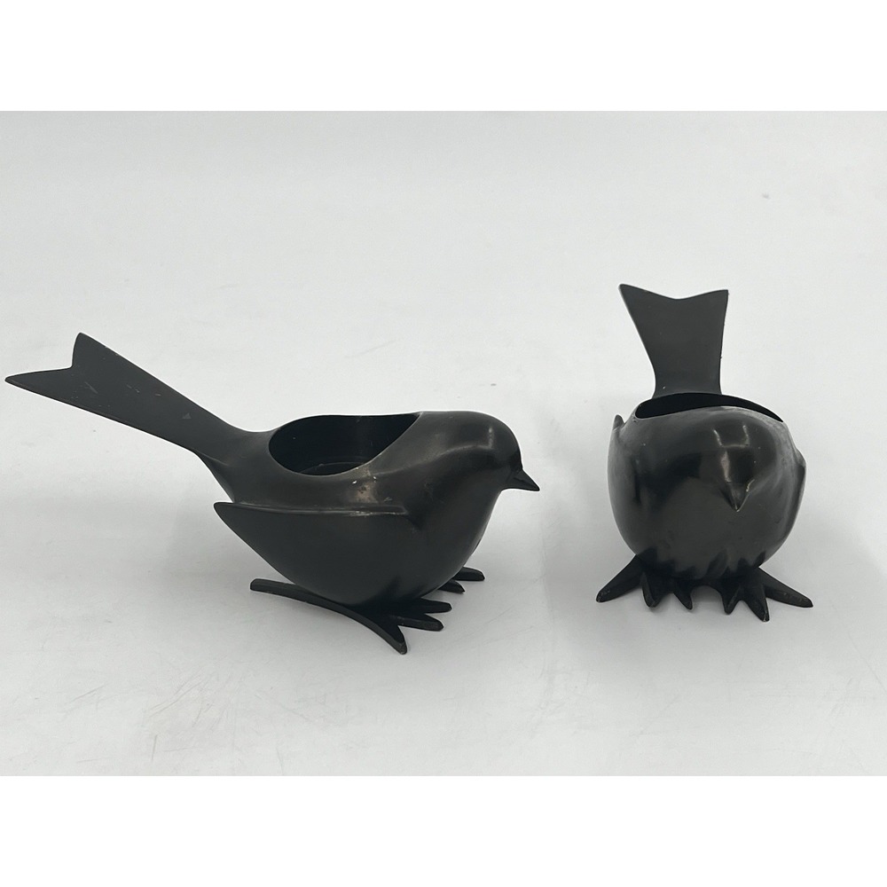 Pair Vintage Handcrafted Metal Bird Tealight Candle Holders India 2" READ